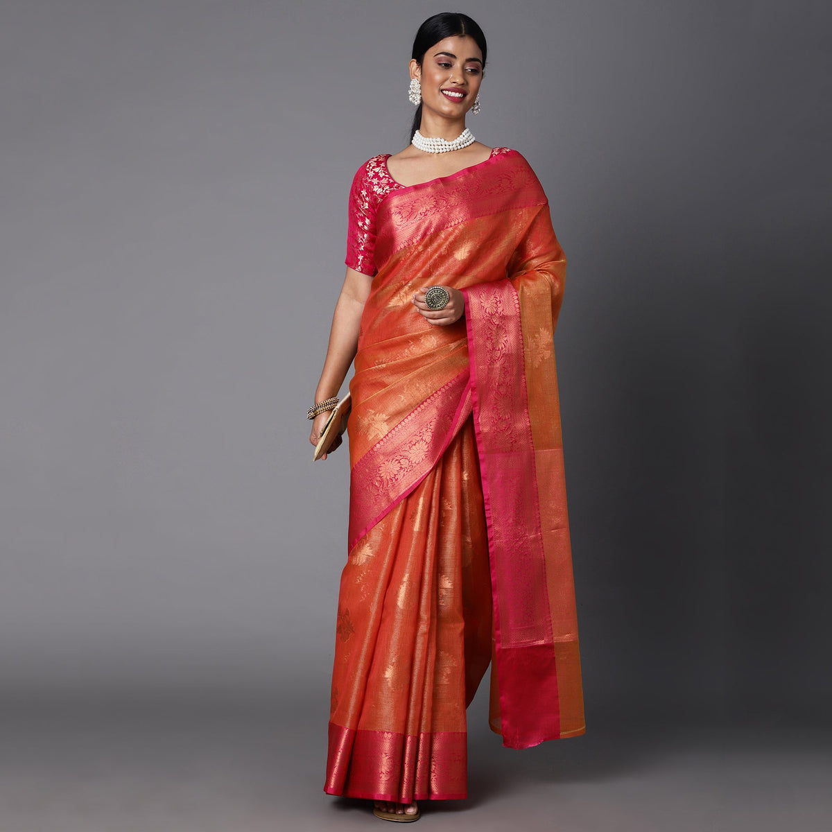 Featuring A Sheer Beautiful Saree Highlighted With Contrast Jacquard Broad Border