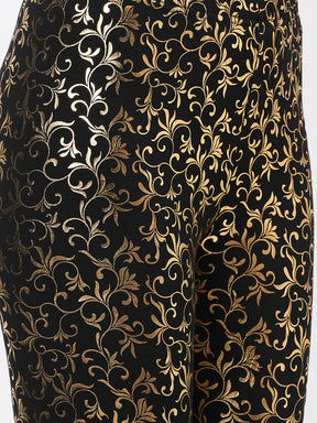  Spell Binding Gold Foil Printed Cotton Lycra Black Legging Handcrafted For You.