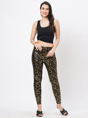  Spell Binding Gold Foil Printed Cotton Lycra Black Legging Handcrafted For You.