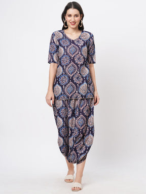 Featuring A Printed Kurti Set With Stylised Dhoti With Slit