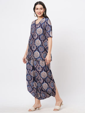 Featuring A Printed Kurti Set With Stylised Dhoti With Slit