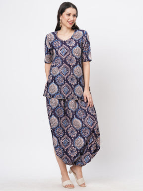 Featuring A Printed Kurti Set With Stylised Dhoti With Slit