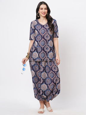 Featuring A Printed Kurti Set With Stylised Dhoti With Slit