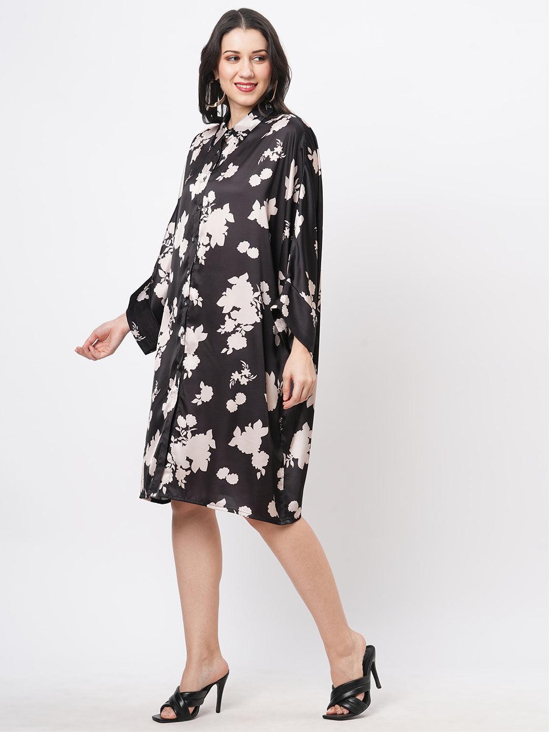 Featuring A Knee Lenth Freesize Kaftan Shirt Dress With Front Button Down Placket