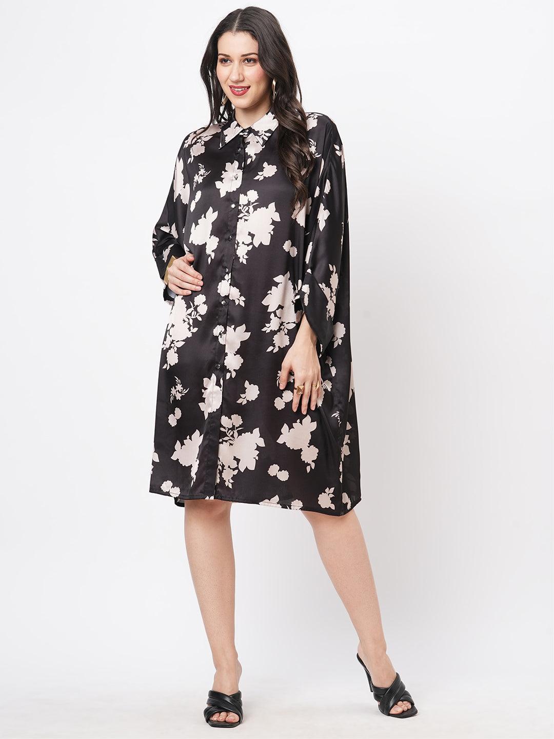 Featuring A Knee Lenth Freesize Kaftan Shirt Dress With Front Button Down Placket