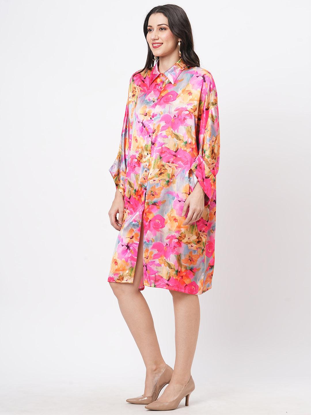 Featuring A Knee Lenth Freesize Kaftan Shirt Dress With Front Button Down Placket