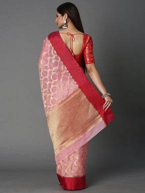 Features A Sheer Kota Saree With Texture And Circular Motif In Gold All Over