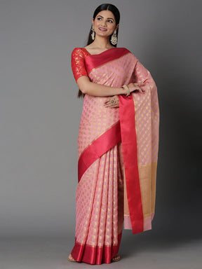 Features A Sheer Kota Saree With Texture And Buttis In Gold All Over