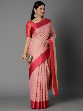 Features A Sheer Kota Saree With Texture And Buttis In Gold All Over