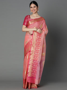 Featuring A Sheer Textured Saree With Butti All Over Highlighted With 2 Borders