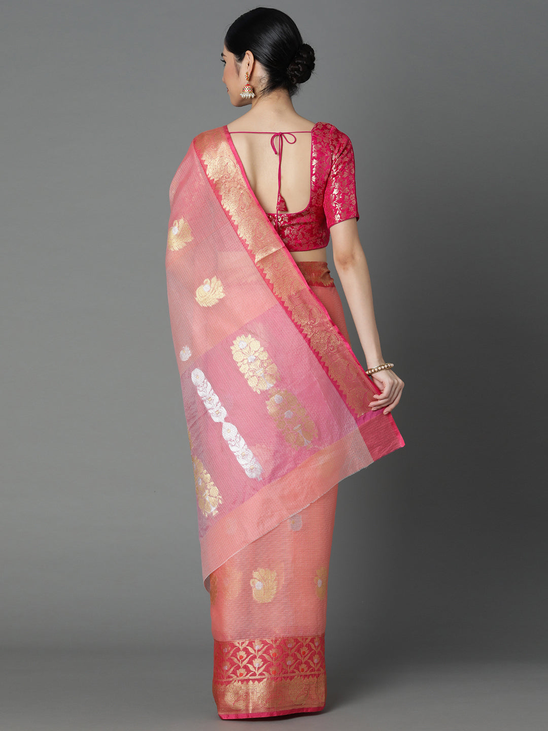 Featuring A Sheer Textured Saree With Butti All Over Highlighted With 2 Borders