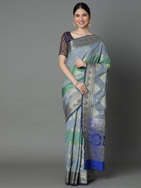 Adorn This Splendid Silk Blend Saree With Geometric Motif All Over