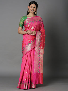 Features A Bold Silk  Blend Saree With Jacquard Ethnic Buttis All Over In Gold