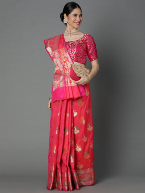 Adorn This Splendid Silk Blend Saree With Multi Color Floral Motif All Over