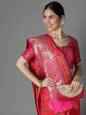 Adorn This Splendid Silk Blend Saree With Multi Color Floral Motif All Over