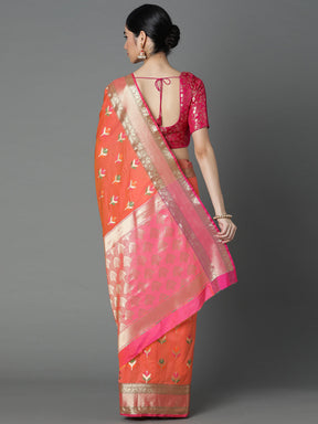 Features A Radiant Silk Blend Saree With Jacquard Ethnic Buttis All Over