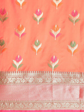 Features A Radiant Silk Blend Saree With Jacquard Ethnic Buttis All Over