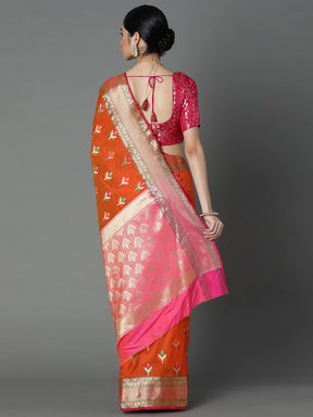 Features A Radiant Silk Blend Saree With Jacquard Ethnic Buttis All Over