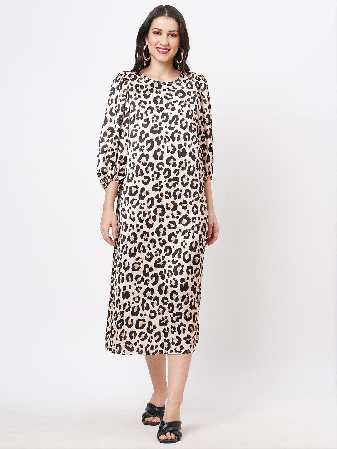 Oversized Animal Print Calf Length Dress For A Date In The Evening