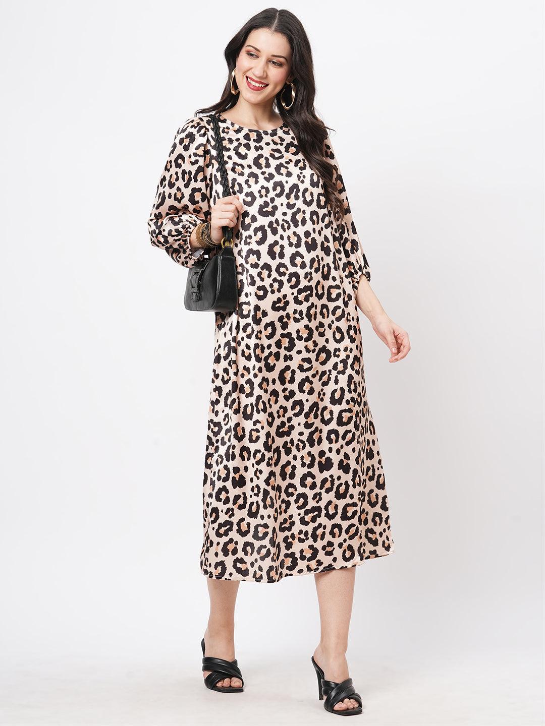 Oversized Animal Print Calf Length Dress For A Date In The Evening