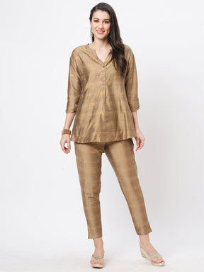 Rich Gold Tunic Set With Gold Butti Printed All Over